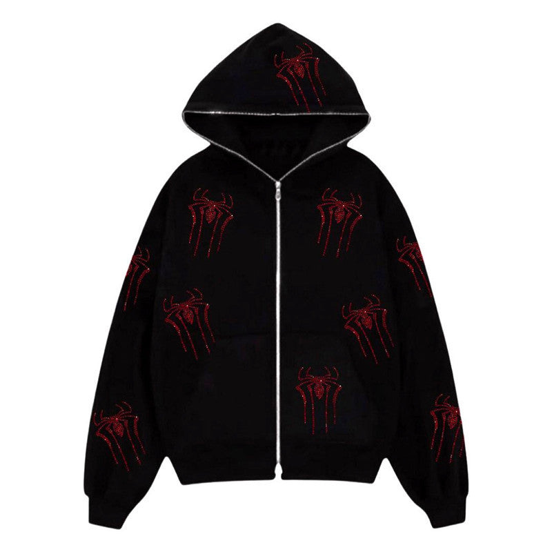 Spider Rhinestone Print Tide With The Same Cardigan Jacket - BERSHVIBE