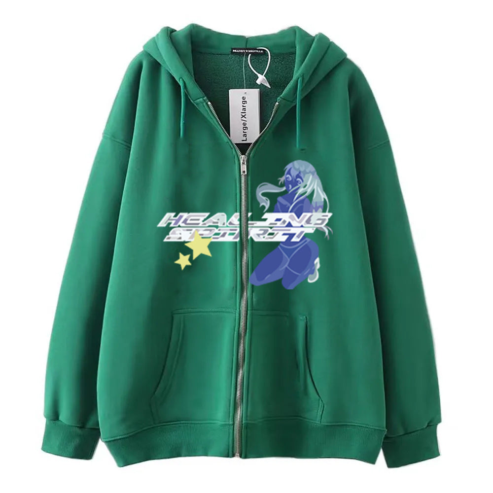 Sweatshirt Print Zip - BERSHVIBE