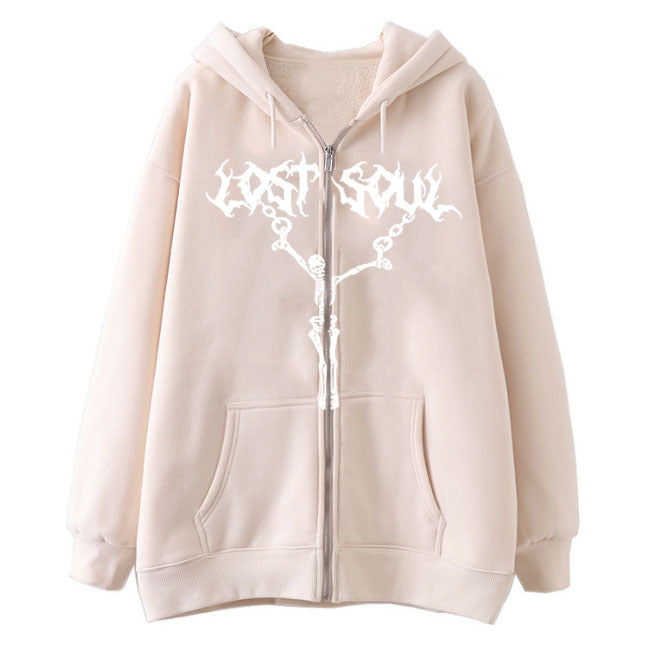 Women's Street Hip-hop Jacket Skeleton Zipper - BERSHVIBE