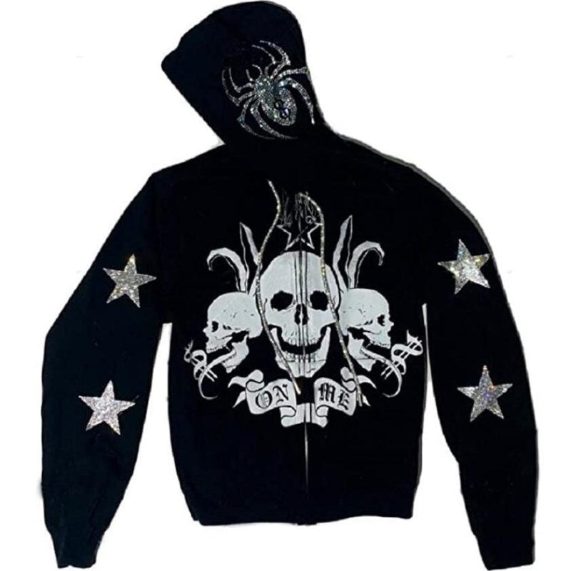 Spider Rhinestone Print Tide With The Same Cardigan Jacket - BERSHVIBE