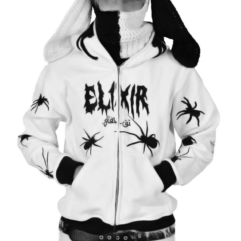 Spider Rhinestone Print Tide With The Same Cardigan Jacket - BERSHVIBE