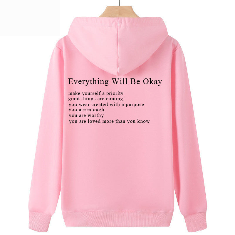 Everything Will Be Okay Loose Casual Men's And Women's Korean Version Loose Round Neck Top - BERSHVIBE