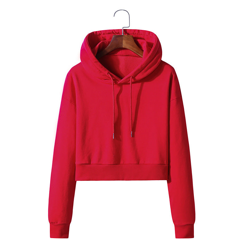 Cotton Hooded Pullover Short Sweater Exposed Navel - BERSHVIBE