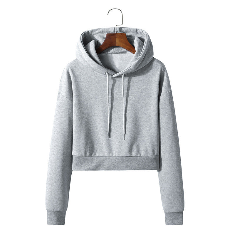 Cotton Hooded Pullover Short Sweater Exposed Navel - BERSHVIBE