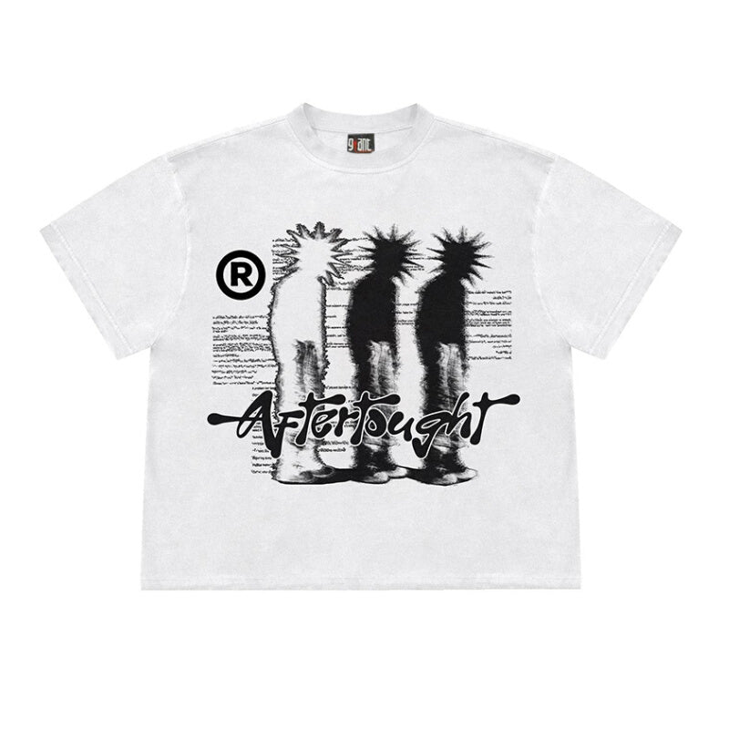 Portrait Printing Loose All-match Solid Color Loose Short Sleeve - BERSHVIBE