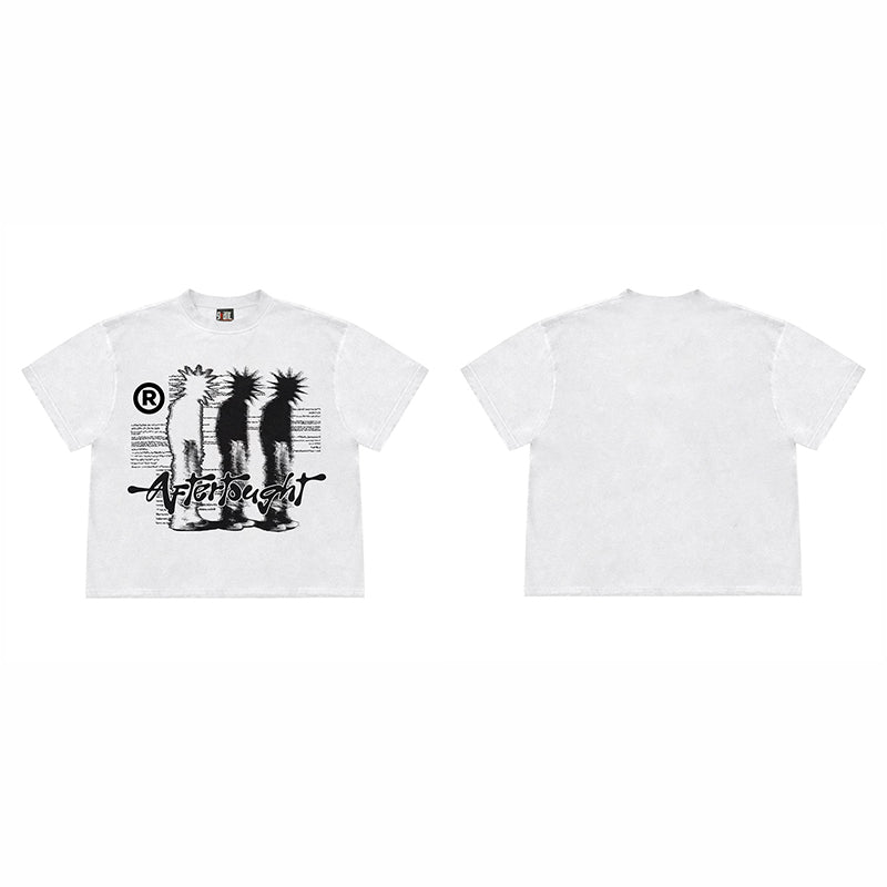 Portrait Printing Loose All-match Solid Color Loose Short Sleeve - BERSHVIBE