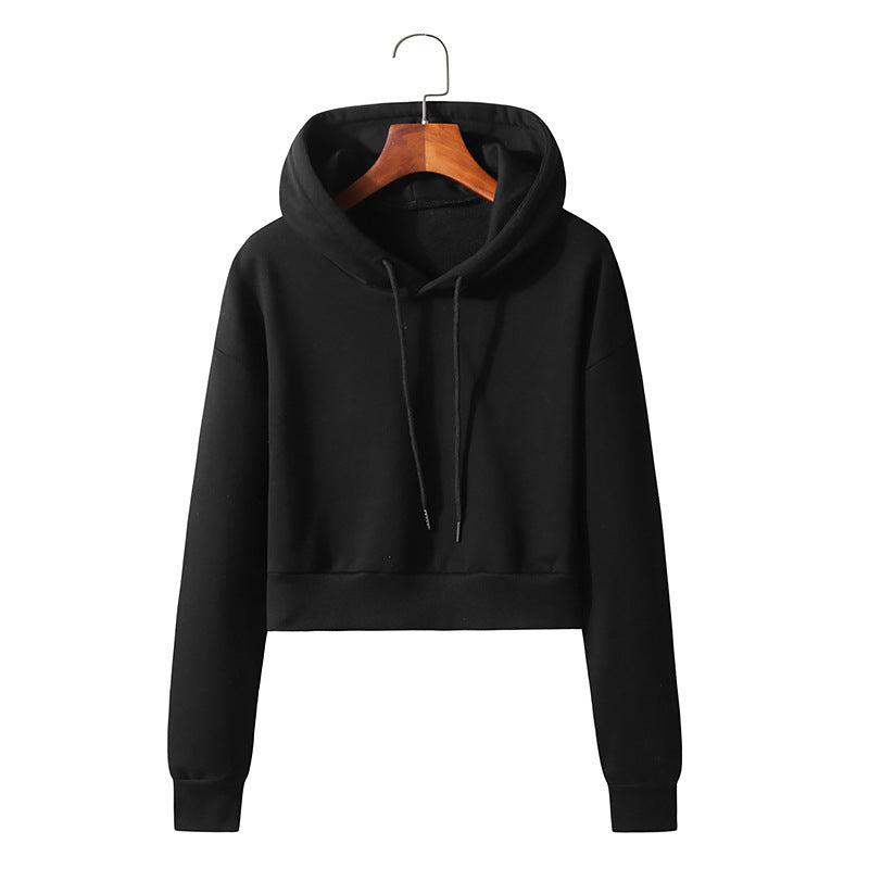 Cotton Hooded Pullover Short Sweater Exposed Navel - BERSHVIBE