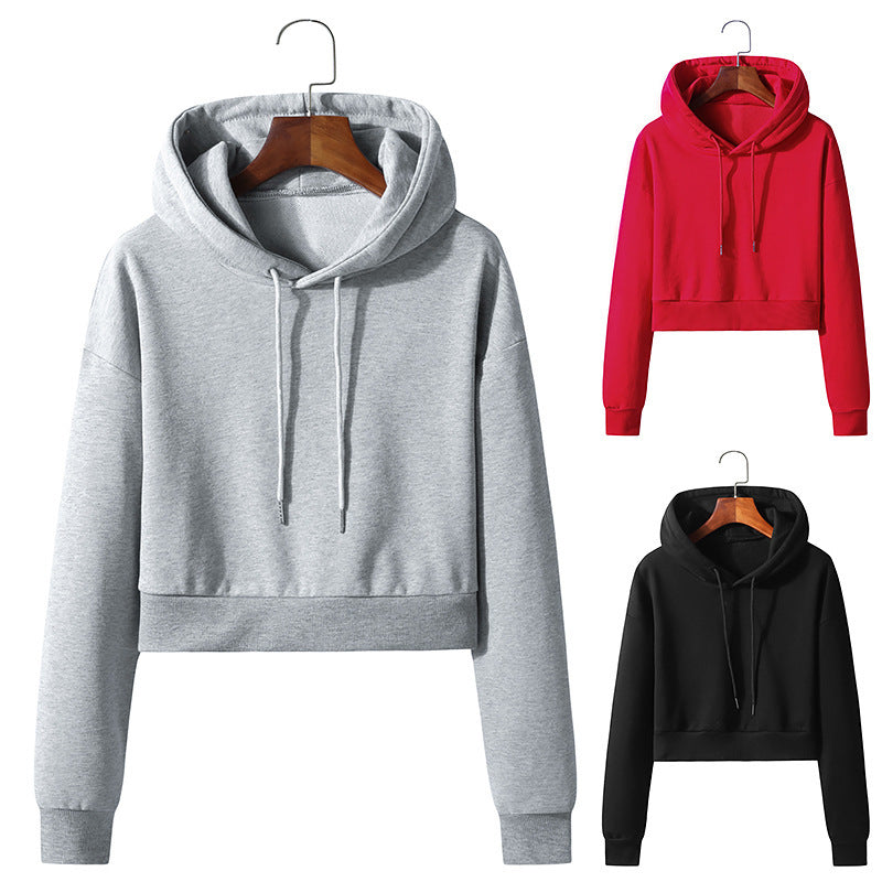 Cotton Hooded Pullover Short Sweater Exposed Navel - BERSHVIBE