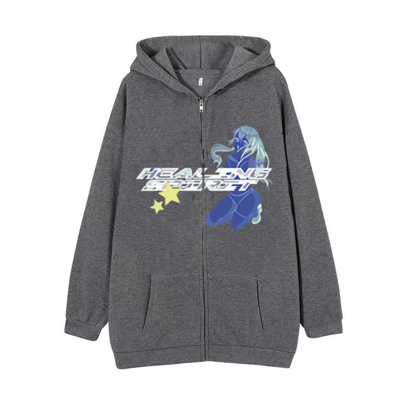 Sweatshirt Print Zip - BERSHVIBE