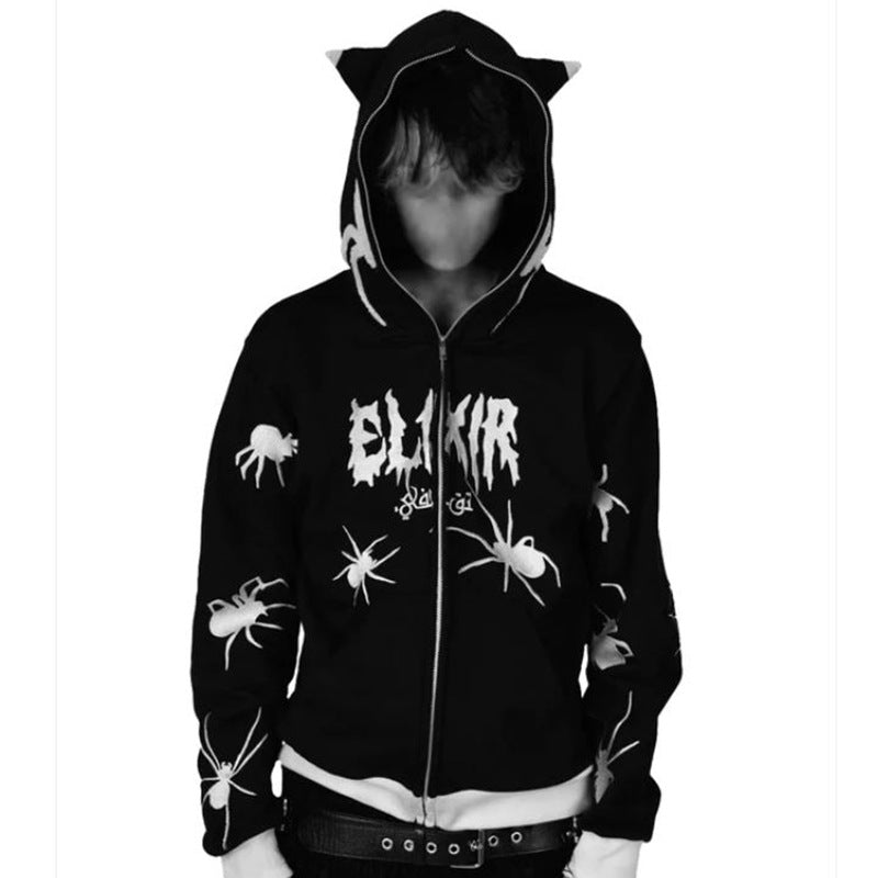 Spider Rhinestone Print Tide With The Same Cardigan Jacket - BERSHVIBE