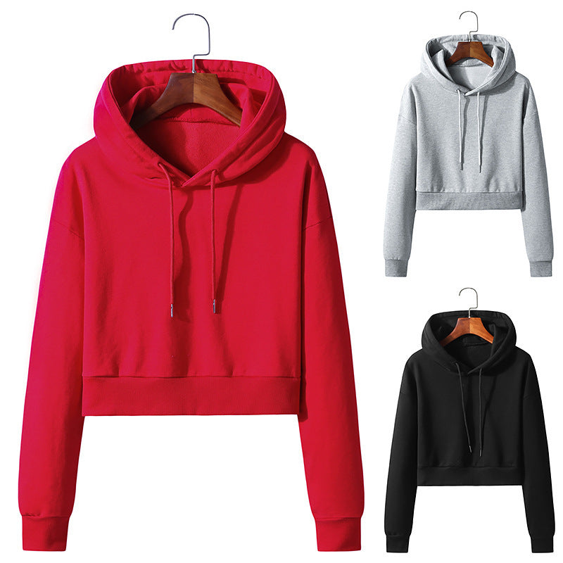 Cotton Hooded Pullover Short Sweater Exposed Navel - BERSHVIBE