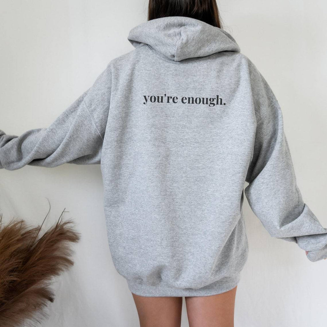 You're Enough Printed Back Casual Hooded Pocket Sweater - BERSHVIBE