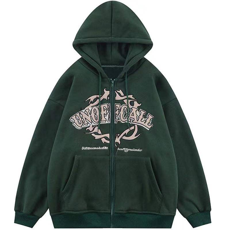 Letter Printing Zipper Fleece Sweater - BERSHVIBE