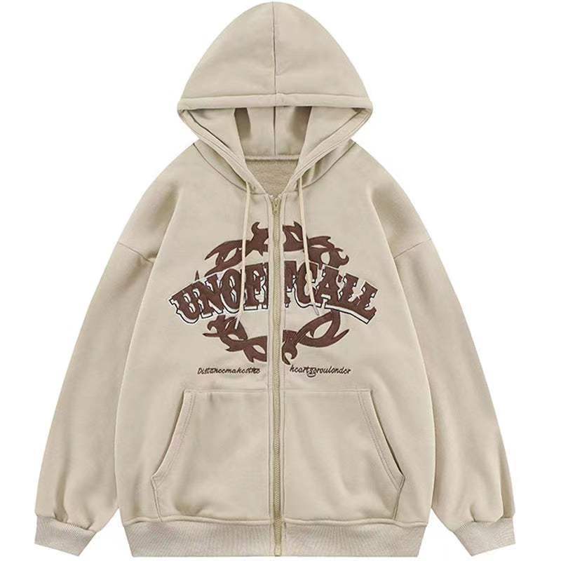 Letter Printing Zipper Fleece Sweater - BERSHVIBE
