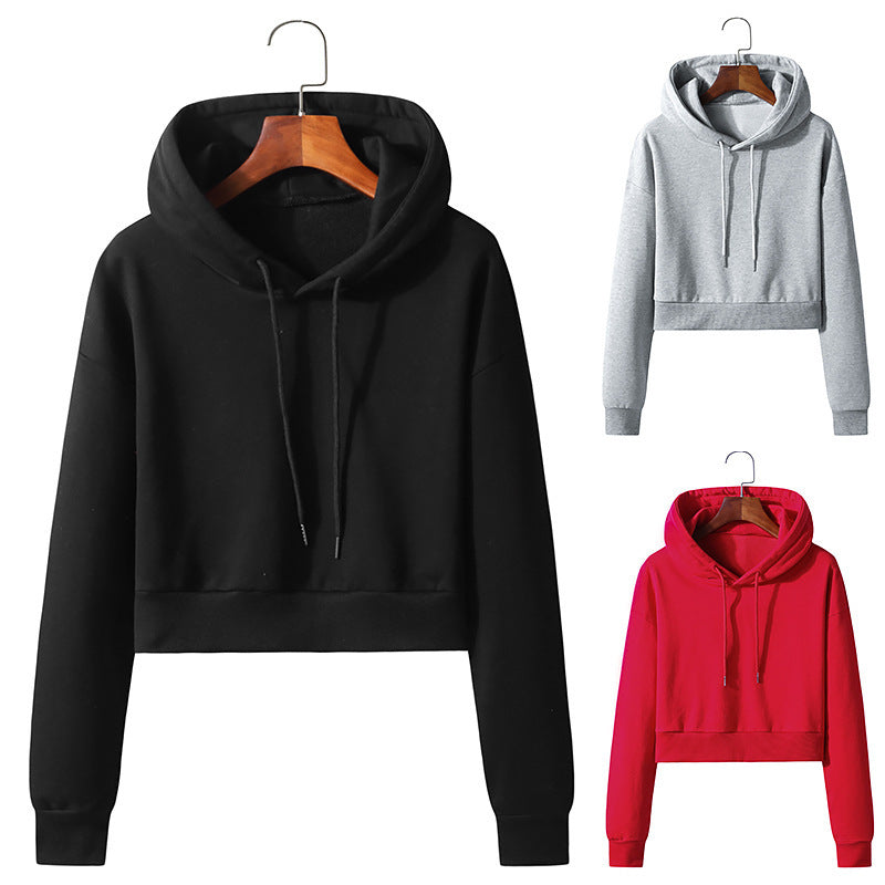 Cotton Hooded Pullover Short Sweater Exposed Navel - BERSHVIBE