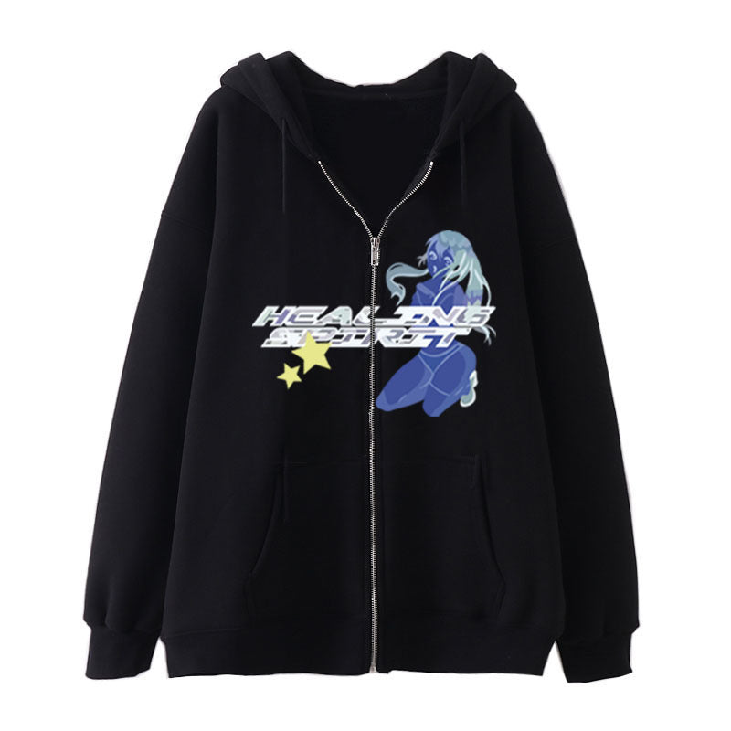 Sweatshirt Print Zip - BERSHVIBE
