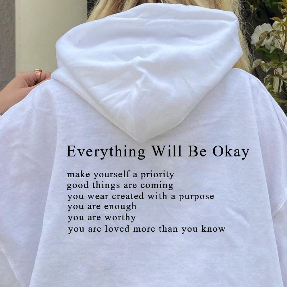 Everything Will Be Okay Loose Casual Men's And Women's Korean Version Loose Round Neck Top - BERSHVIBE